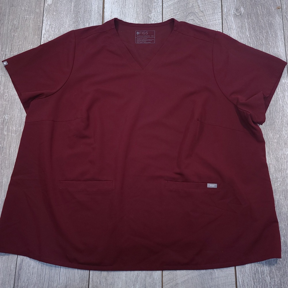 FIGS Casma Scrub Top Women 6XL Burgundy Maroon V-Neck Short Sleeve 3 Pocket